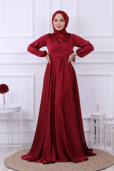 Önü Bağlama Detaylı Abiye Bordo