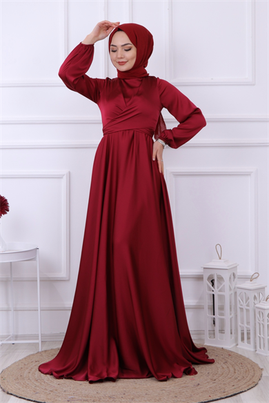 Önü Bağlama Detaylı Abiye Bordo