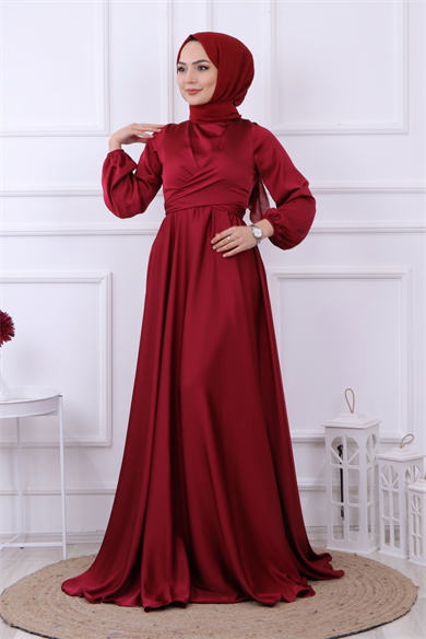 Önü Bağlama Detaylı Abiye Bordo