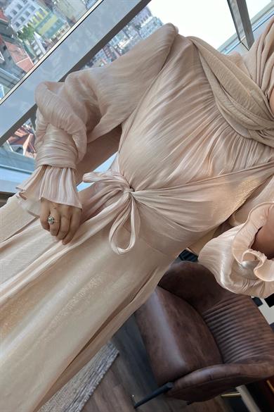 Önü Bağlamalı Elbise  Krem 