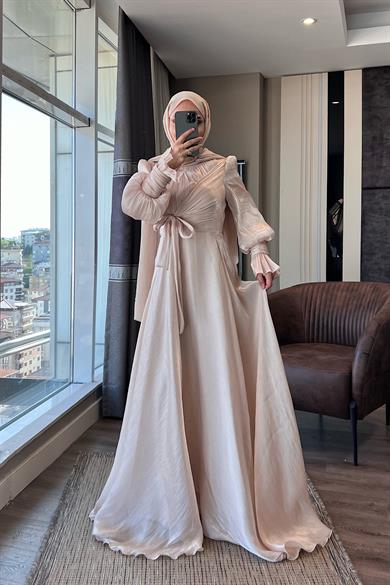 Önü Bağlamalı Elbise  Krem 