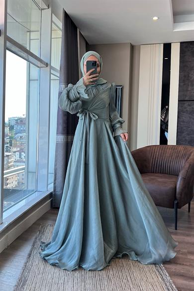 Önü Bağlamalı Elbise Mint Yeşili 