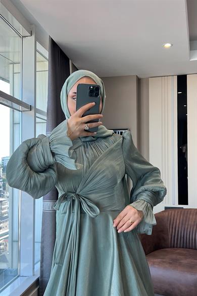 Önü Bağlamalı Elbise Mint Yeşili 