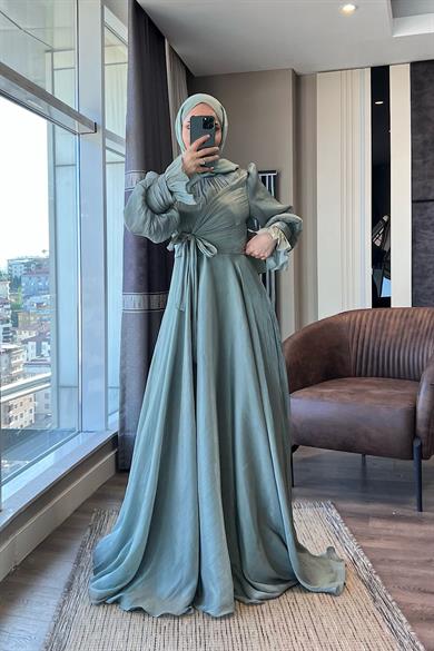Önü Bağlamalı Elbise Mint Yeşili 