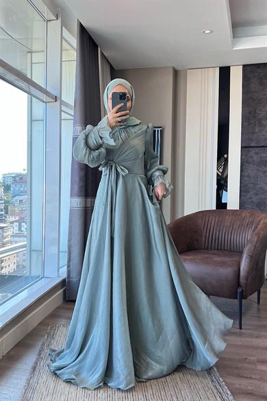 Önü Bağlamalı Elbise Mint Yeşili 