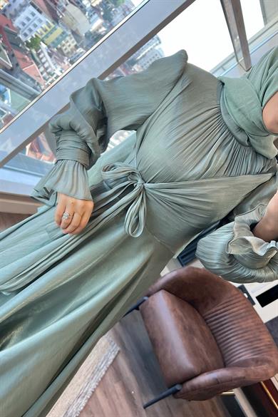 Önü Bağlamalı Elbise Mint Yeşili 