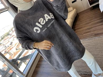 Önü Basıc Yazılı Sweat Gri