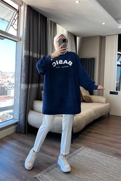 Önü Basıc Yazılı Sweat Lacivert
