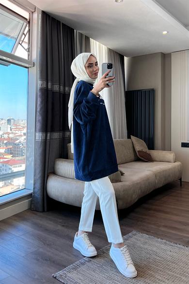 Önü Basıc Yazılı Sweat Lacivert