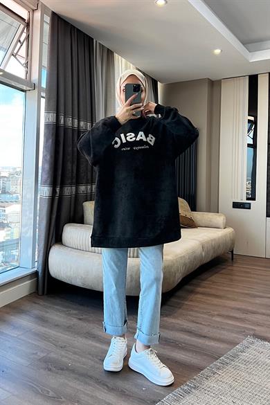 Önü Basıc Yazılı Sweat Siyah 