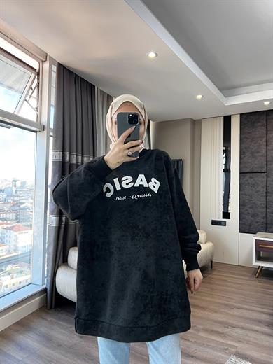 Önü Basıc Yazılı Sweat Siyah 