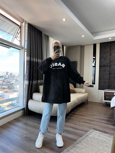 Önü Basıc Yazılı Sweat Siyah 