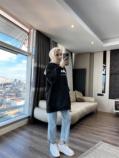 Önü Basıc Yazılı Sweat Siyah 