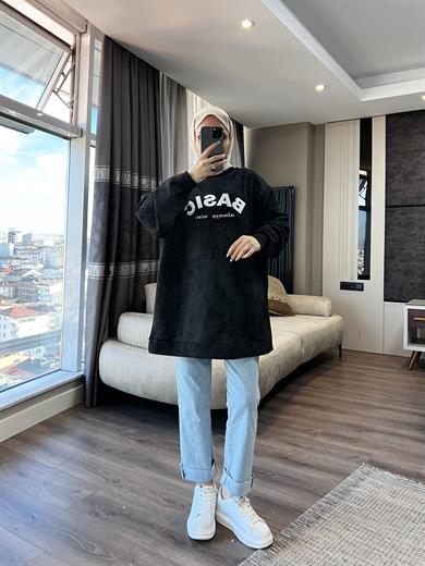Önü Basıc Yazılı Sweat Siyah 