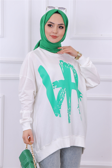 Önü Baskılı Sweat Beyaz