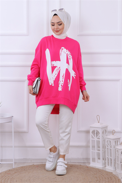 Önü Baskılı Sweat Fuşya