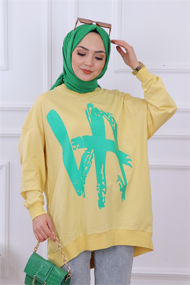 Önü Baskılı Sweat Sarı
