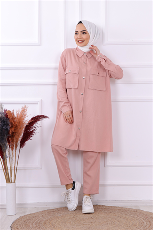 Önü Cepli İkili Takım Pembe