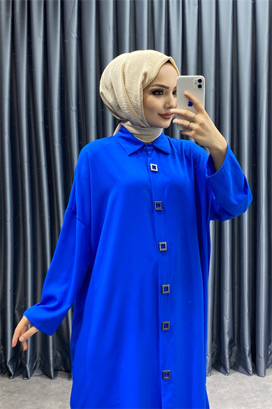 Önü Çıtçıt Detay Tunik Saks