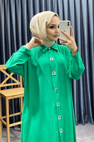 Önü Çıtçıt Detay Tunik Yeşil