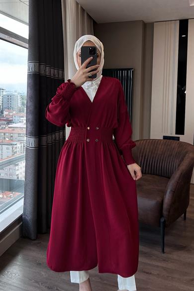 Önü Çıtçıtlı Kap Bordo