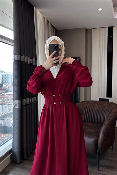 Önü Çıtçıtlı Kap Bordo