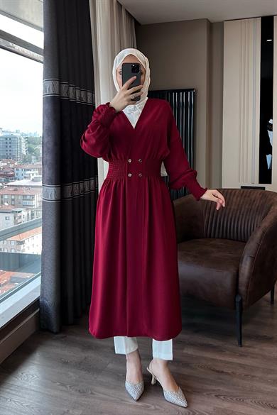 Önü Çıtçıtlı Kap Bordo