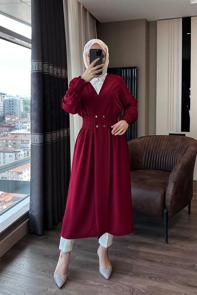 Önü Çıtçıtlı Kap Bordo