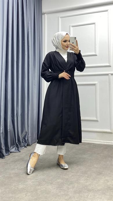 Önü Çıtçıtlı Keten Kap Siyah 