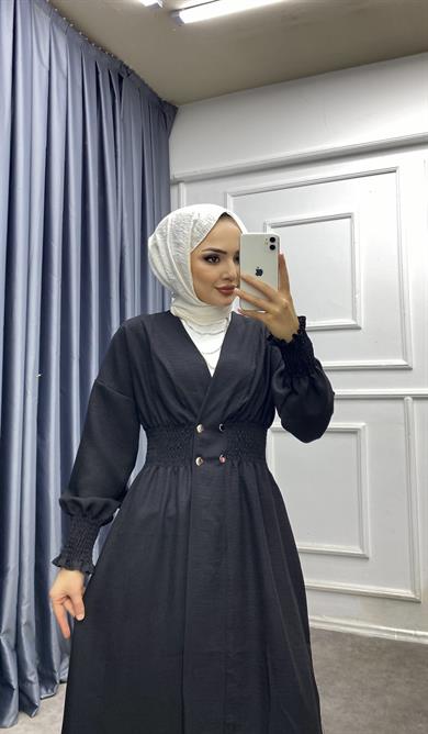 Önü Çıtçıtlı Keten Kap Siyah 