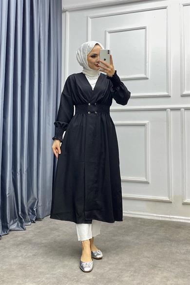 Önü Çıtçıtlı Keten Kap Siyah 