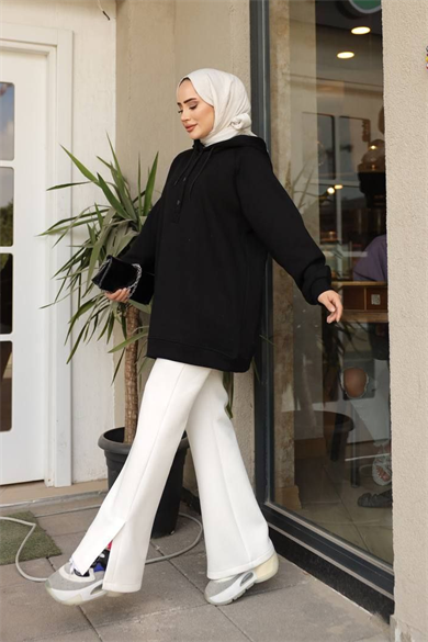 Önü Çıtçıtlı Sweat Siyah