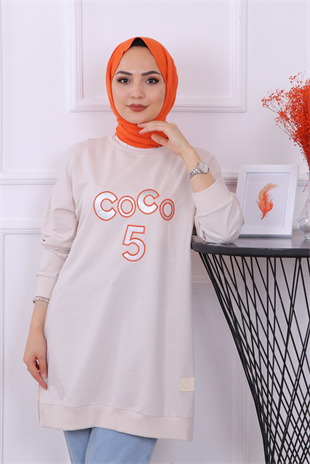 Önü Coco Yazılı Sweat Krem