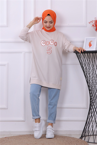 Önü Coco Yazılı Sweat Krem