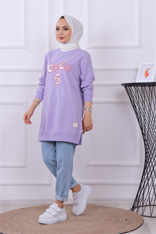 Önü Coco Yazılı Sweat Lila