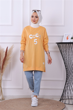 Önü Coco Yazılı Sweat Sarı