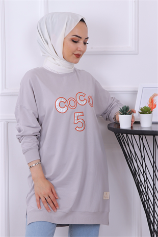 Önü Coco Yazılı Sweat Gri