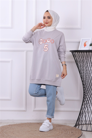 Önü Coco Yazılı Sweat Gri