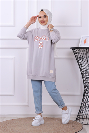 Önü Coco Yazılı Sweat Gri