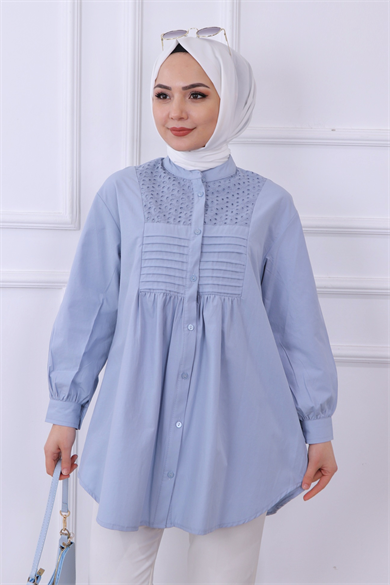 Önü Dantel Nervüllü Tunik Bebe Mavisi