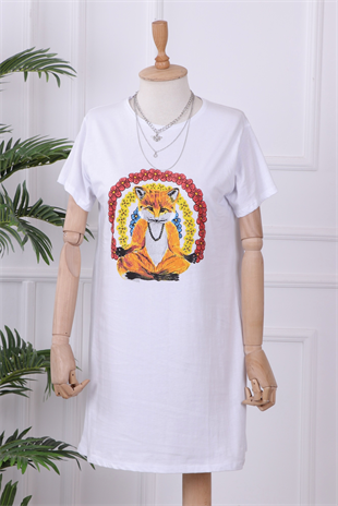 Önü Desenli İçlik-Beyaz