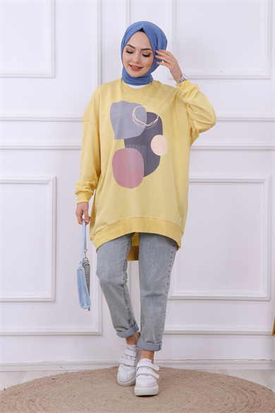Önü Desenli Sweat Sarı