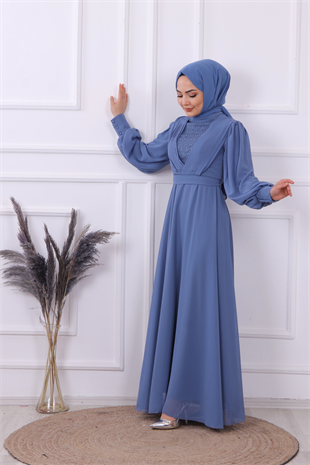 Önü Drape Detaylı Elbise İndigo
