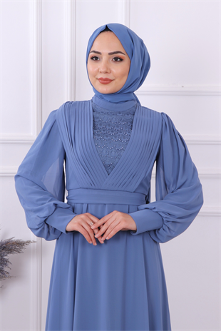 Önü Drape Detaylı Elbise İndigo