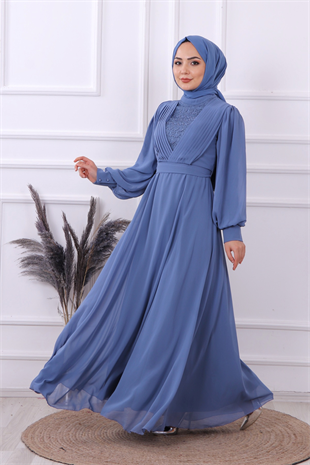 Önü Drape Detaylı Elbise İndigo