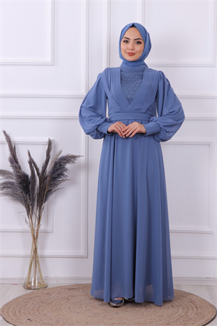 Önü Drape Detaylı Elbise İndigo