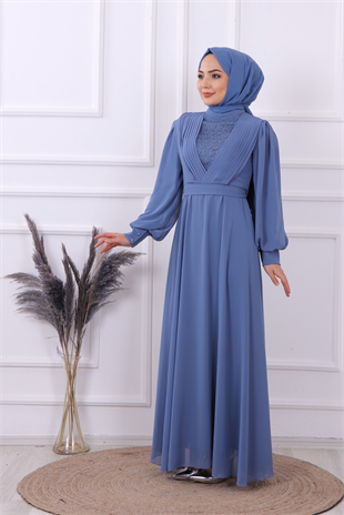 Önü Drape Detaylı Elbise İndigo