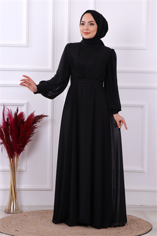 Önü Drape Detaylı Elbise Siyah