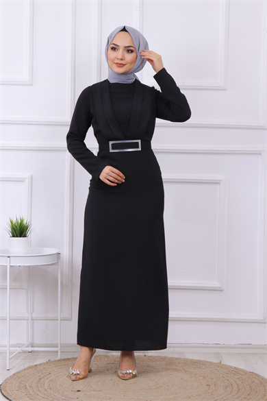 Önü Drape Detaylı Kalem Elbise Siyah