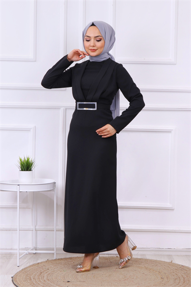 Önü Drape Detaylı Kalem Elbise Siyah